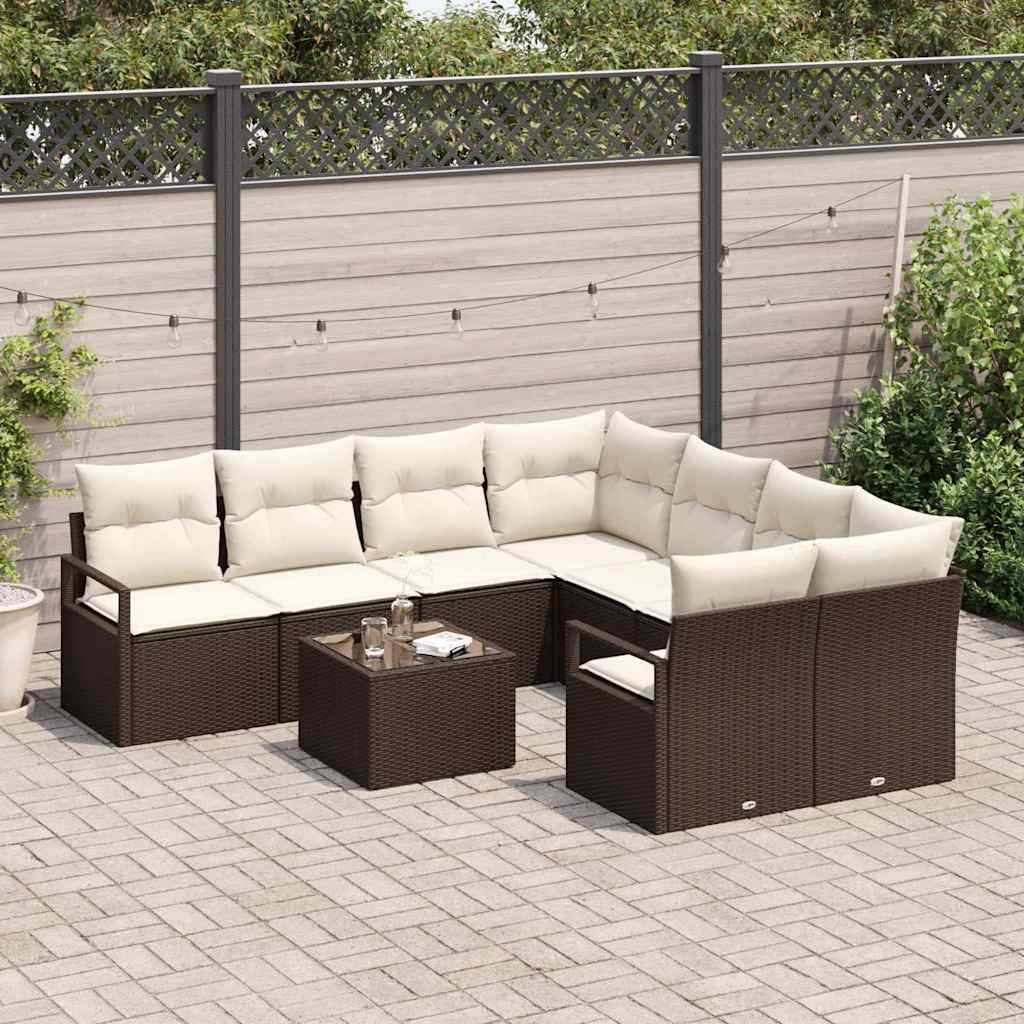 9 dalių sodo sofa komplektas su pagalvėlėmis Ruda poli ratanas