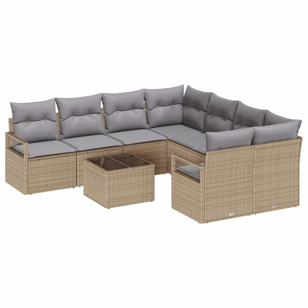 9 dalių sodo sofa su pagalvėmis Smėlio poli ratanas