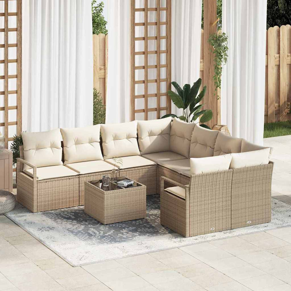 9 dalių sodo sofa komplektas su pagalvėlėmis Smėlio poli ratanas