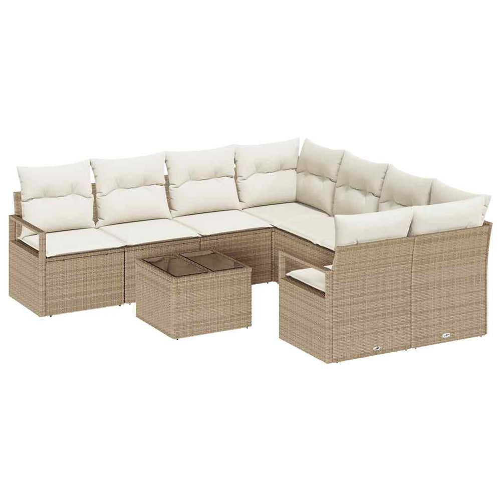 9 dalių sodo sofa komplektas su pagalvėlėmis Smėlio poli ratanas