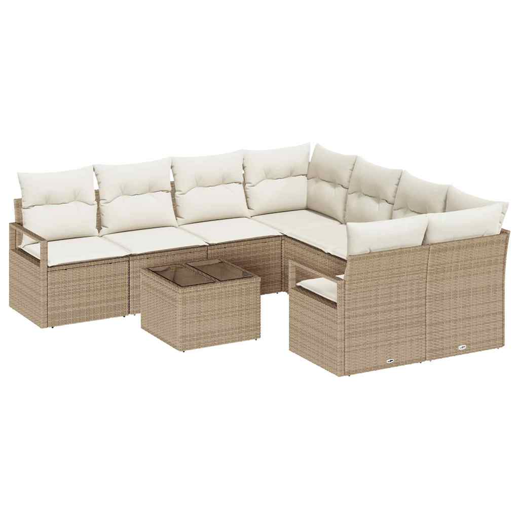 9 dalių sodo sofa komplektas su pagalvėlėmis Smėlio poli ratanas