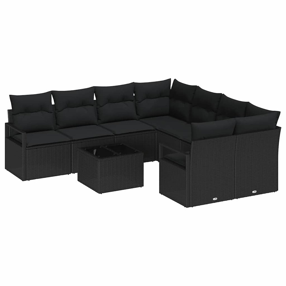 Sofos komplektas su pagalve 9 pcs Juoda poliratanas