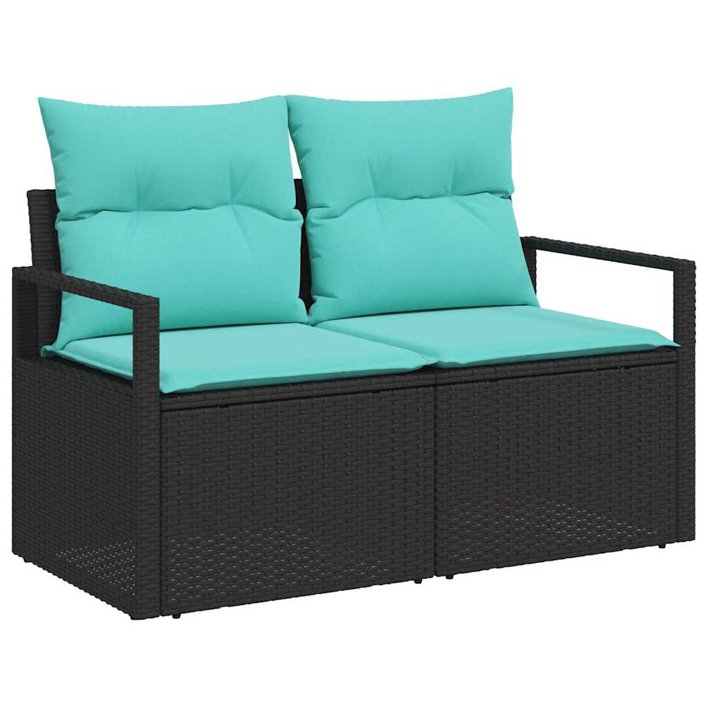 Sofa set with cushions 9 pcs Black and turquoise poly rattan