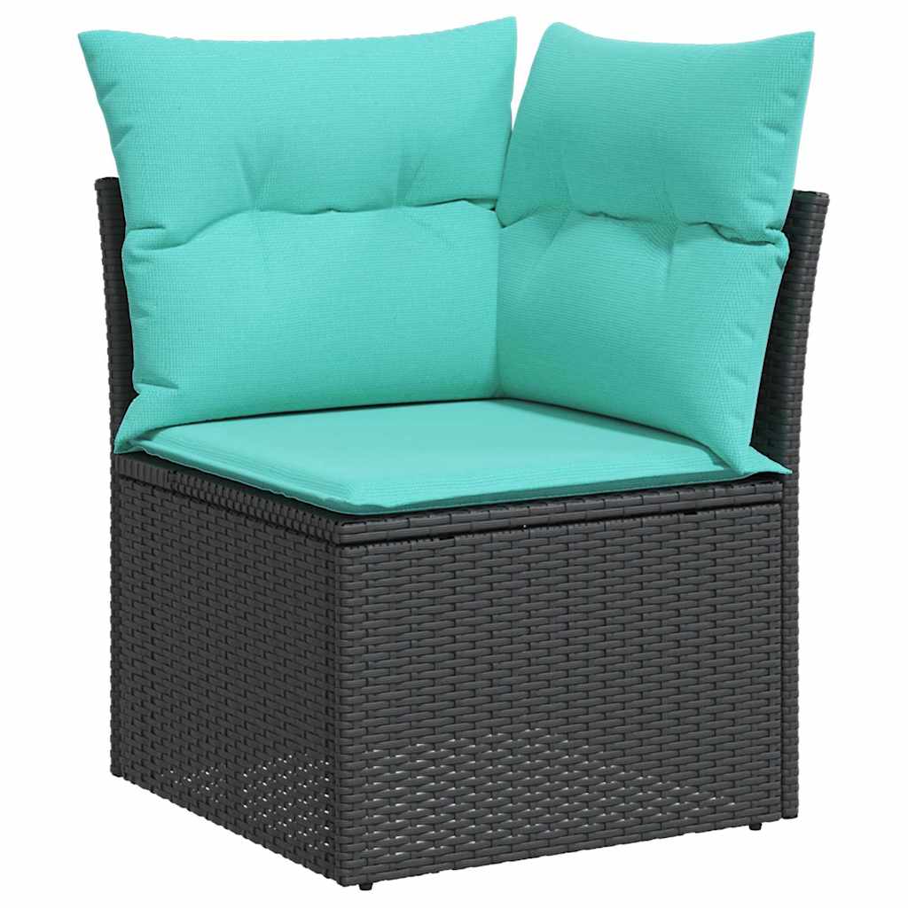 Sofa set with cushions 9 pcs Black and turquoise poly rattan