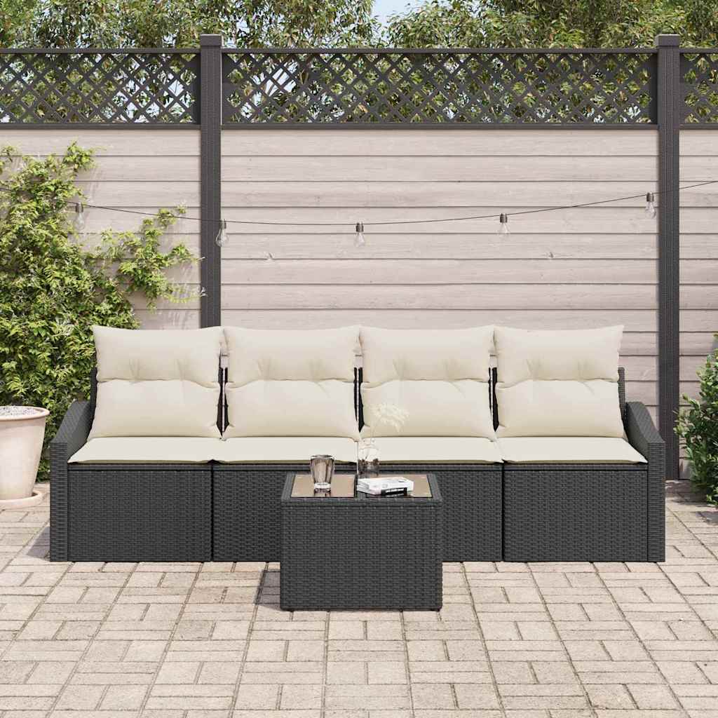 5 vnt. Sodo Sofa Rinkinys su Pagalvėlėmis Juodas Poli Ratanas