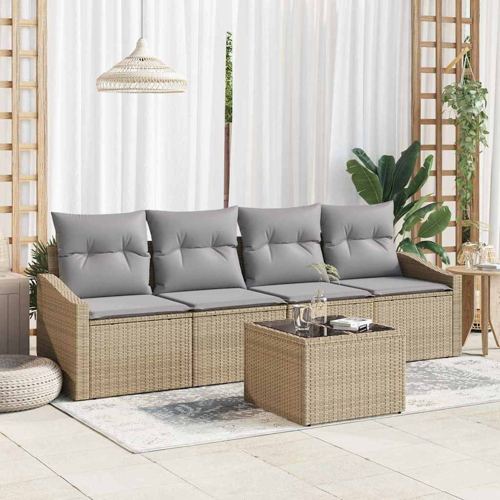 5 dalių sodo sofa rinkinys su pagalvėmis smėlio poli ratanas