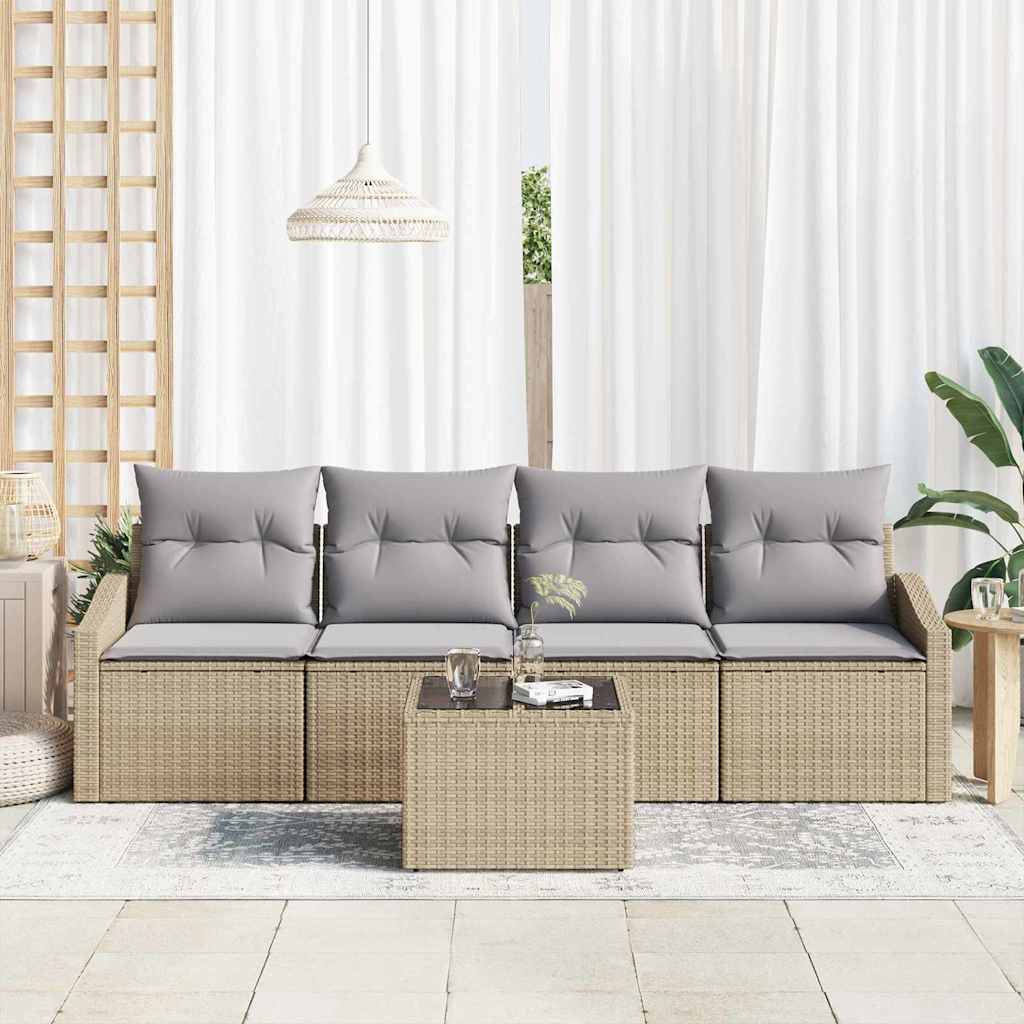 5 dalių sodo sofa rinkinys su pagalvėmis smėlio poli ratanas
