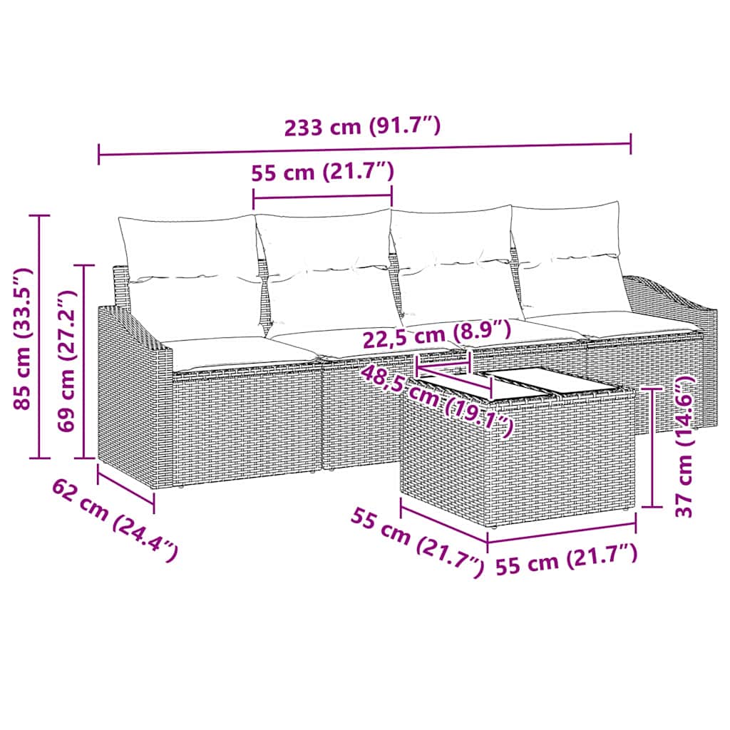 5 dalių sodo sofa rinkinys su pagalvėmis smėlio poli ratanas