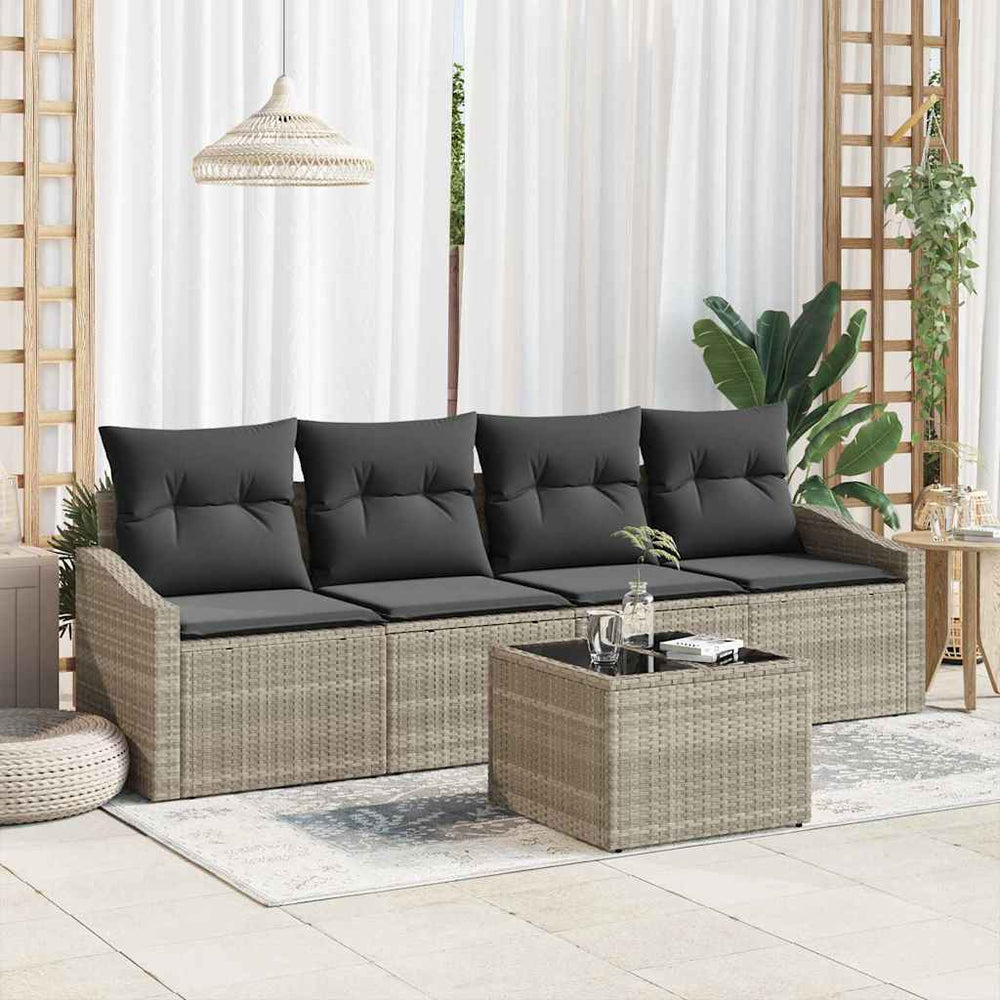 5 dalių sodo sofa komplektas su pagalvėlėmis šviesiai pilkas poli ratanas