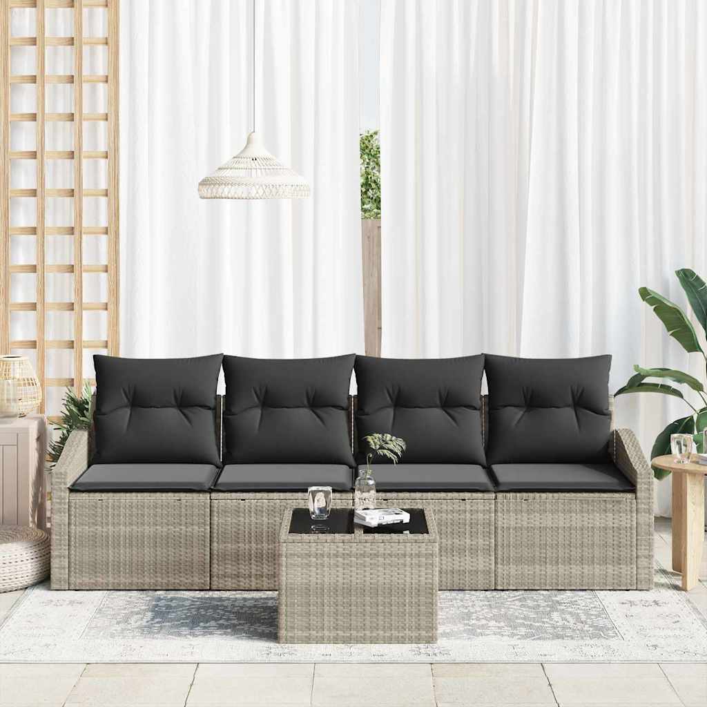 5 dalių sodo sofa komplektas su pagalvėlėmis šviesiai pilkas poli ratanas