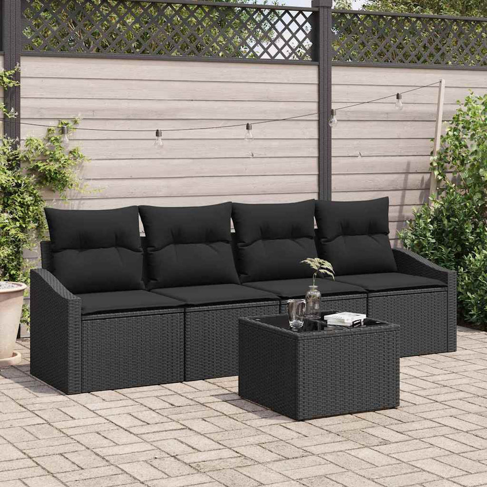 5 dalių sodo sofa komplektas su pagalvėmis juodas poli ratanas