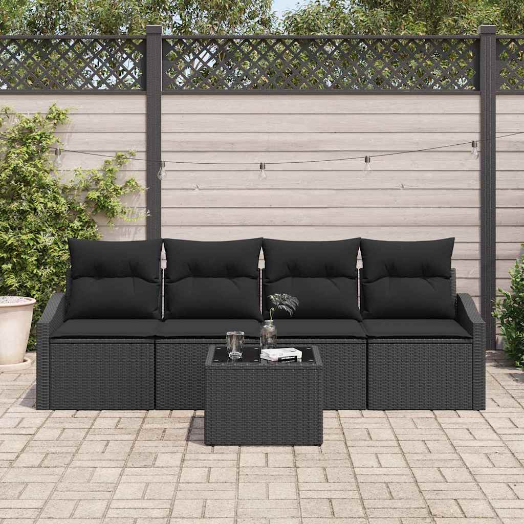 5 dalių sodo sofa komplektas su pagalvėmis juodas poli ratanas