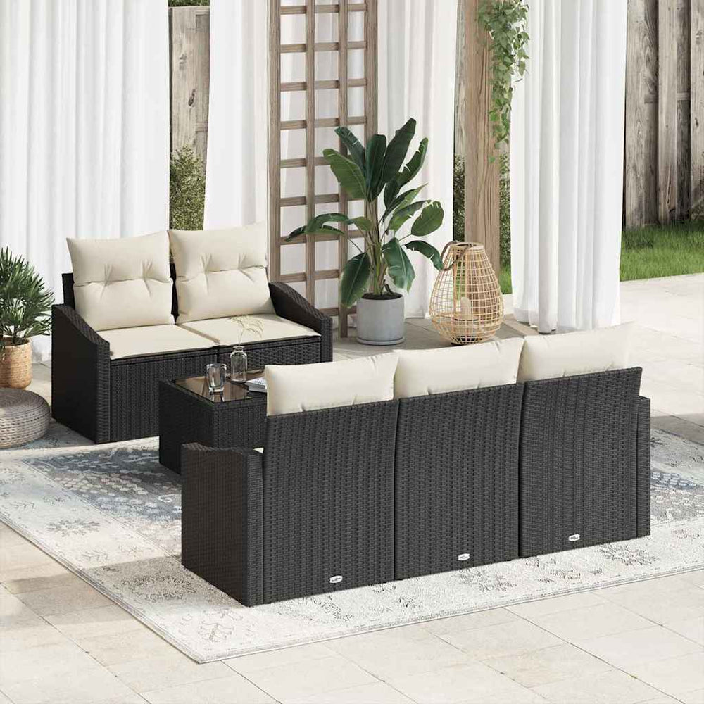 6 dalių sodo sofa komplektas su pagalvėmis juoda poli ratanas