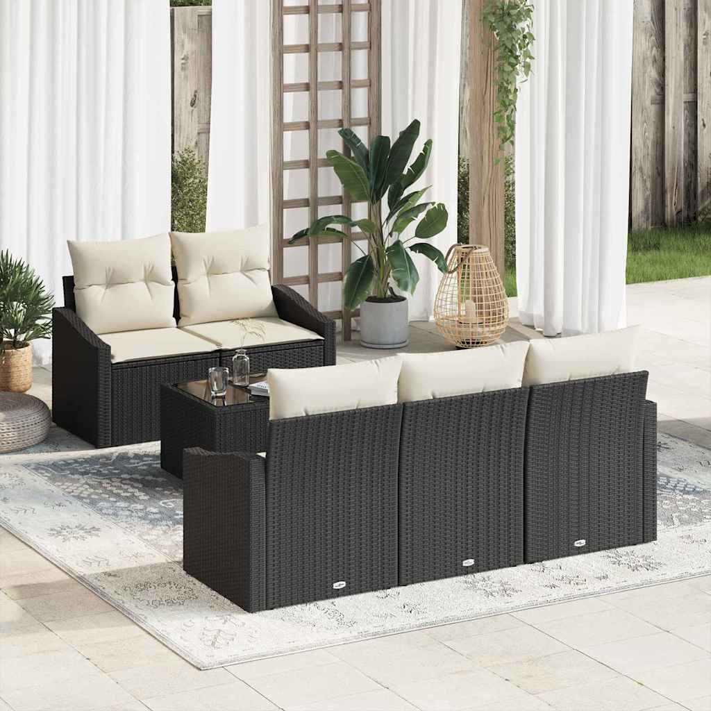 6 dalių sodo sofa komplektas su pagalvėmis juoda poli ratanas
