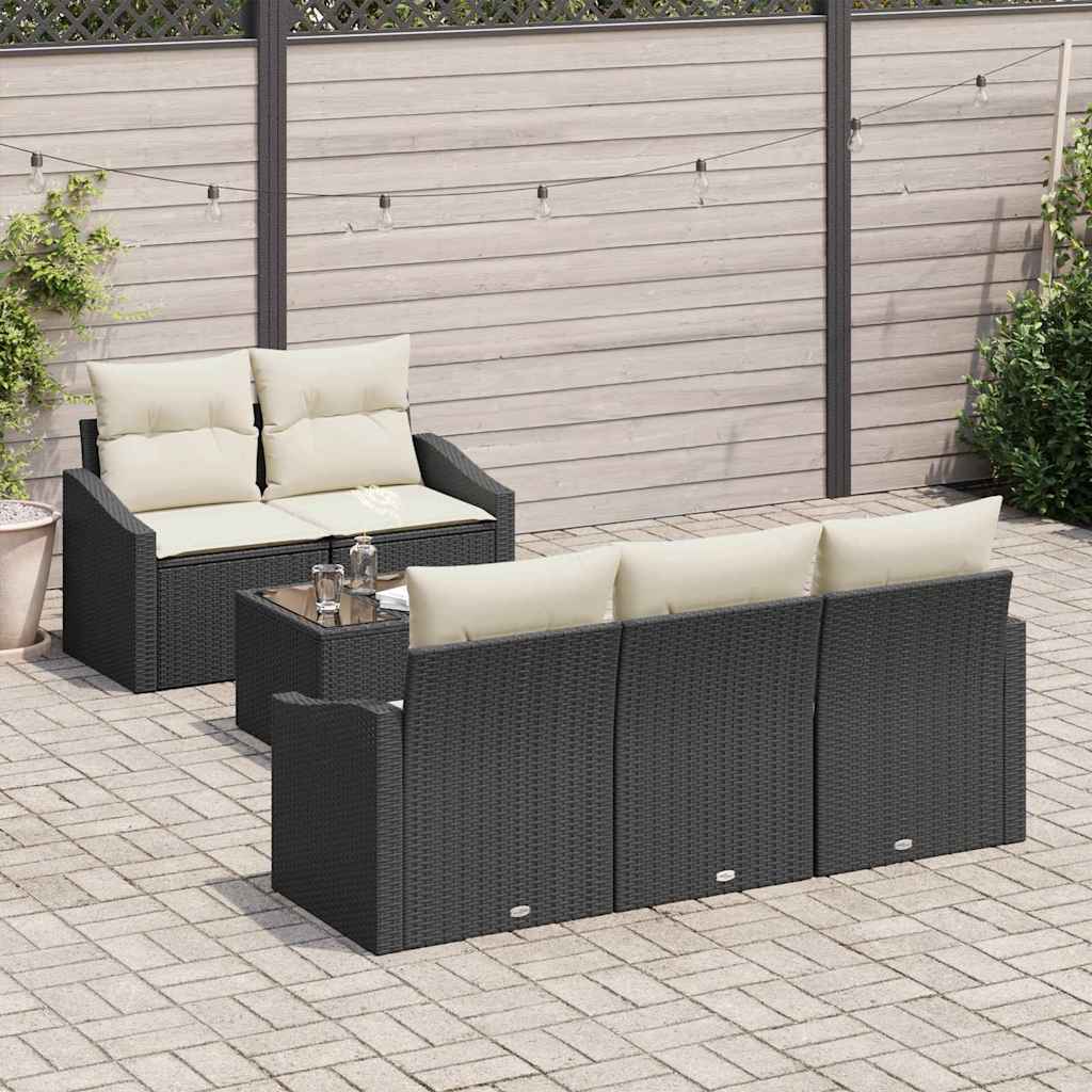 6 dalių sodo sofa komplektas su pagalvėmis juoda poli ratanas