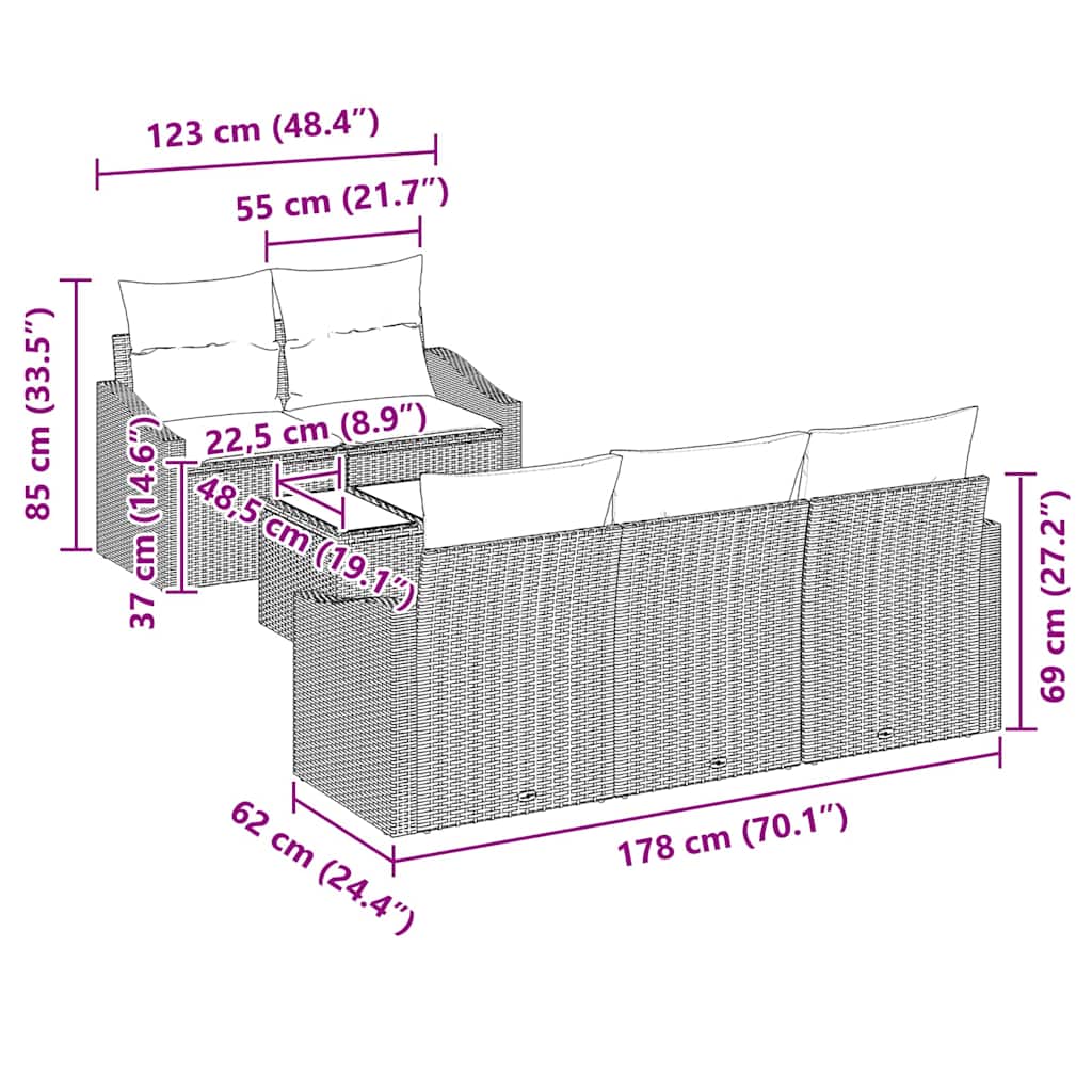 6 dalių sodo sofa komplektas su pagalvėmis juoda poli ratanas
