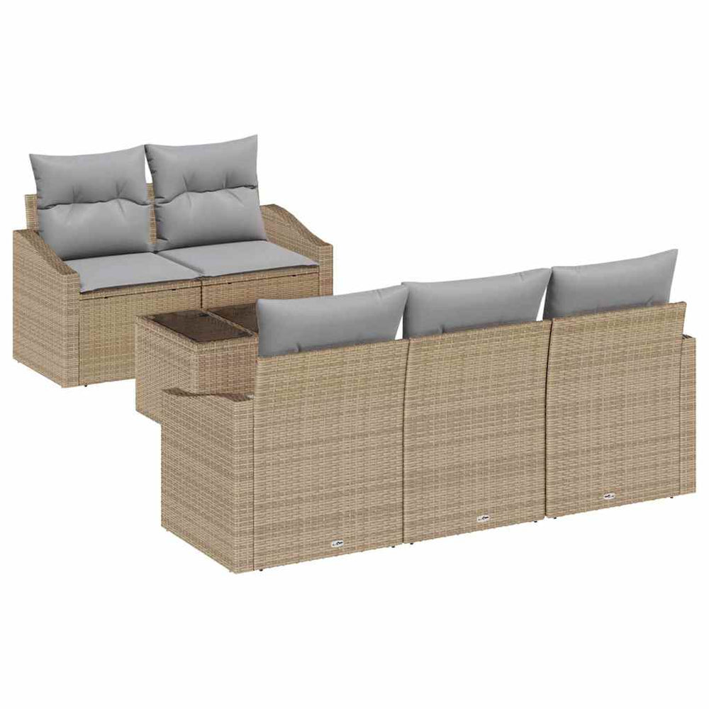 6 Piece Garden Sofa Set with Cushions Sand Poly Rattan