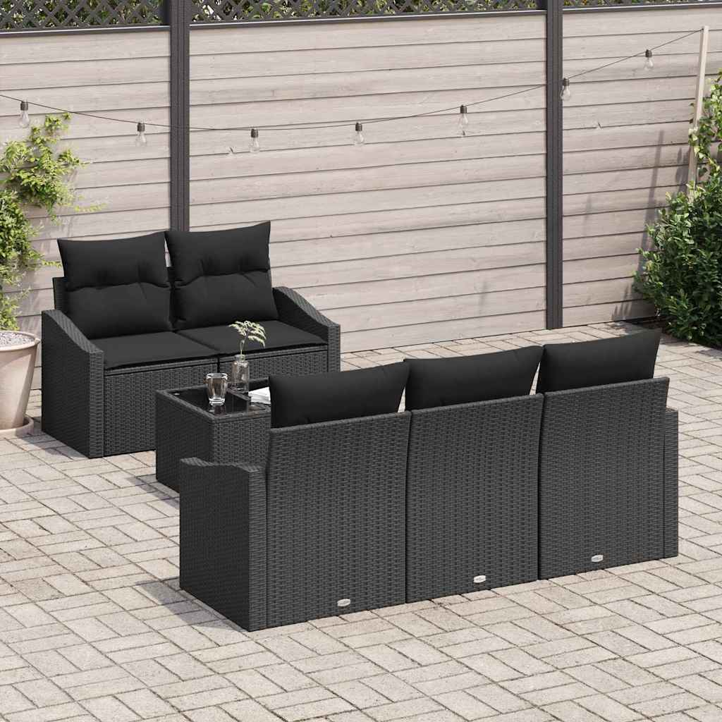 6 dalių sodų sofa komplektas su pagalvėlėmis Juoda Poli ratanas