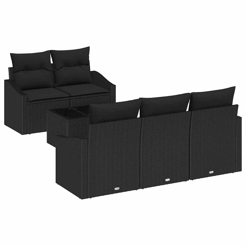 6 dalių sodų sofa komplektas su pagalvėlėmis Juoda Poli ratanas