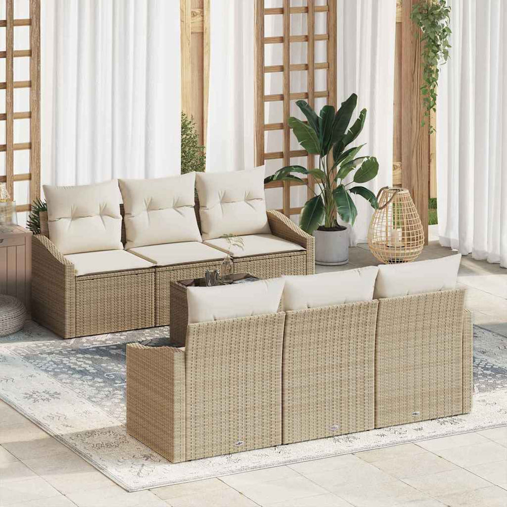 7 dalių sodo sofa komplektas su pagalvėmis Smėlio poli ratanas