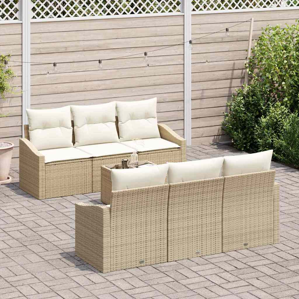 7 dalių sodo sofa komplektas su pagalvėmis Smėlio poli ratanas