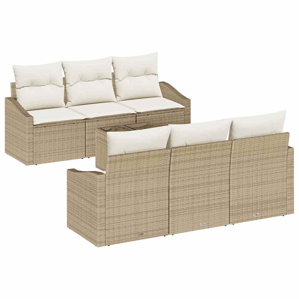 7 dalių sodo sofa komplektas su pagalvėmis Smėlio poli ratanas