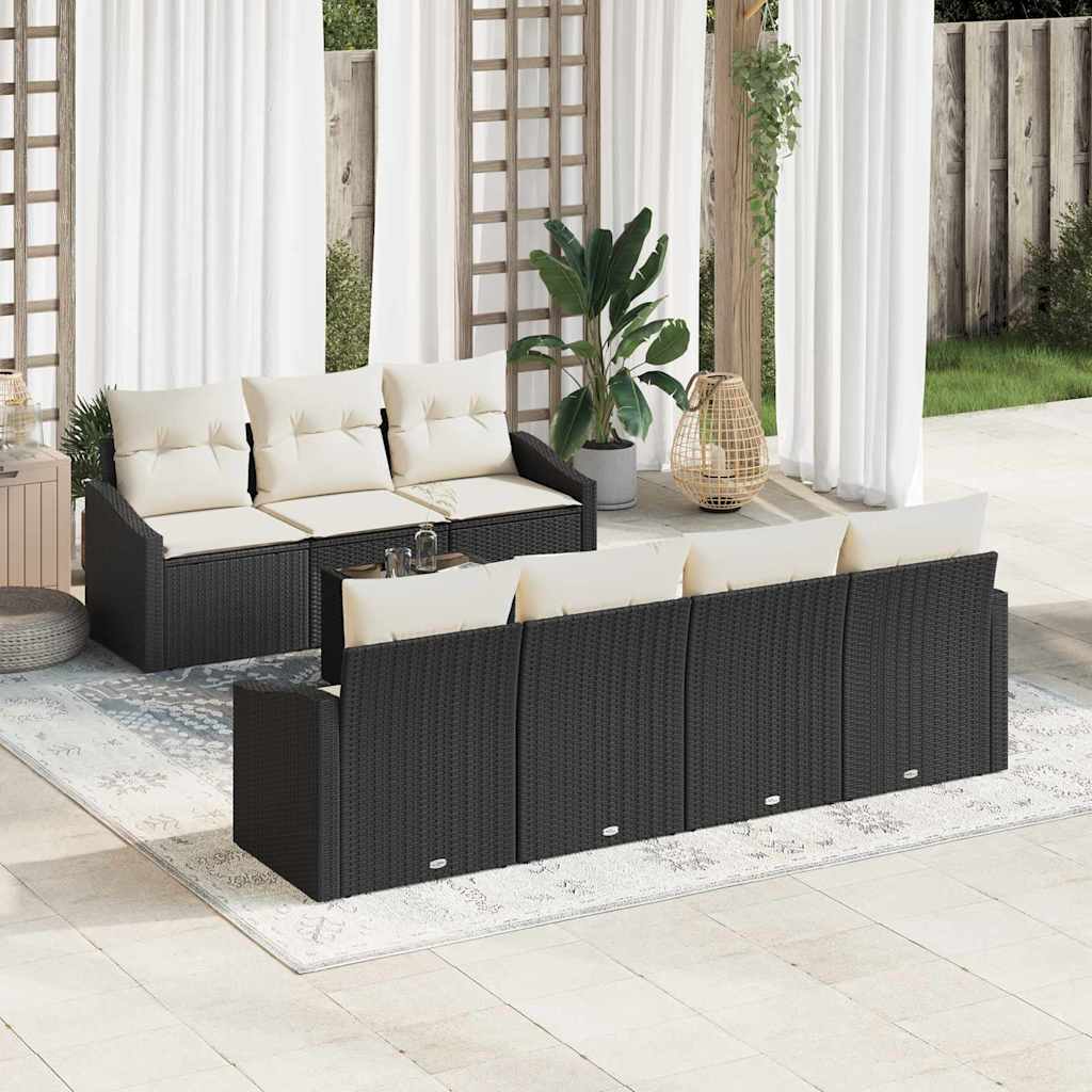 8 dalių sodo sofa komplektas su pagalvėlėmis juodo poli ratanas