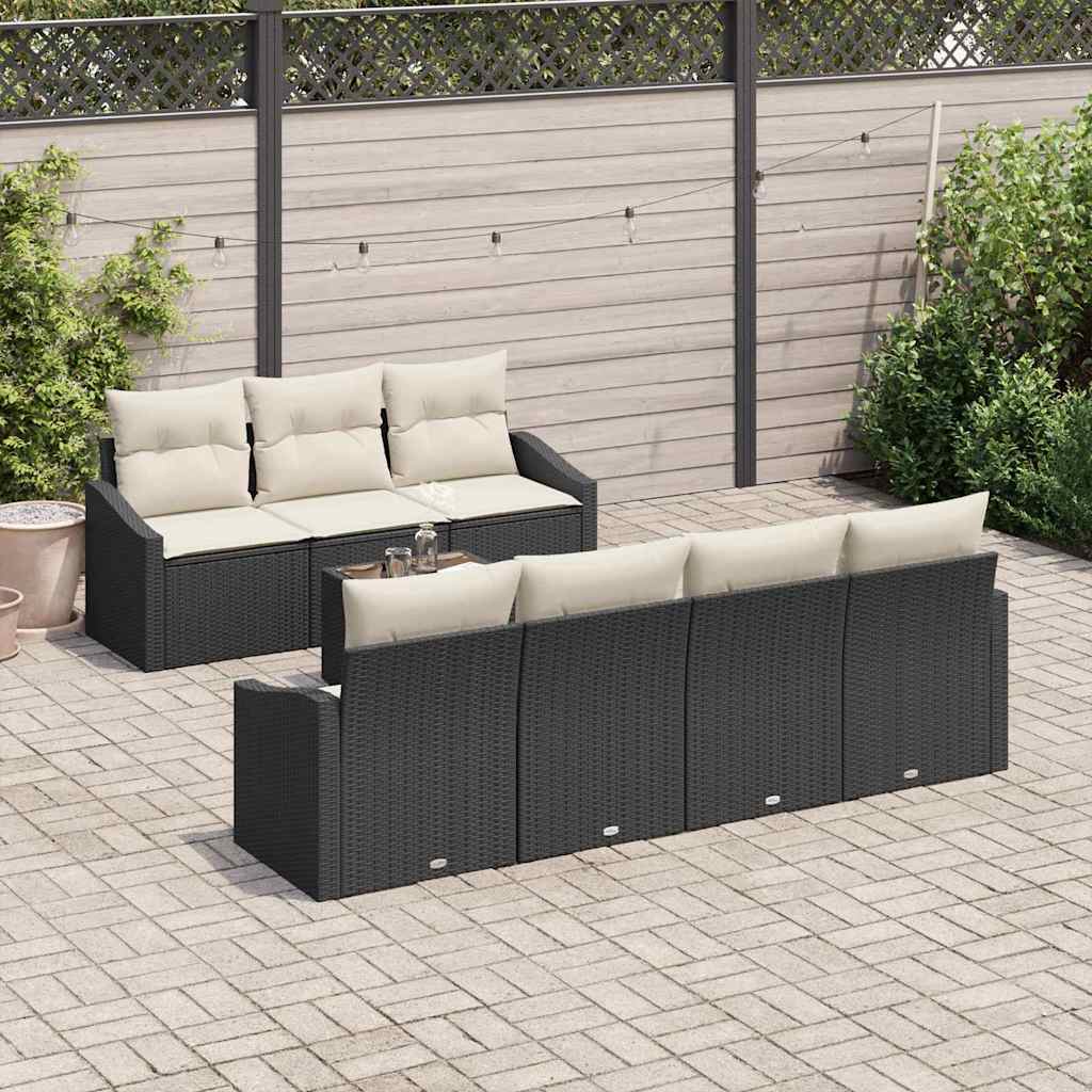 8 dalių sodo sofa komplektas su pagalvėlėmis juodo poli ratanas