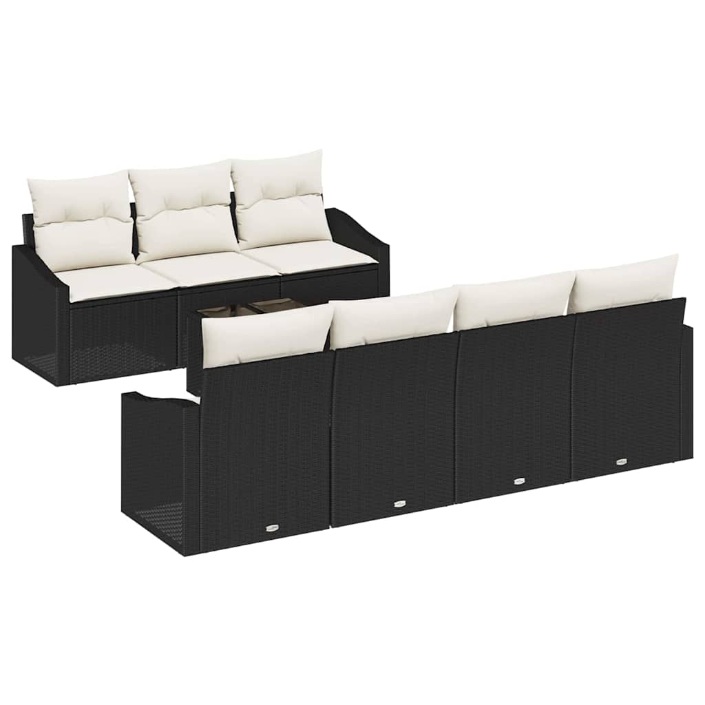 8 dalių sodo sofa komplektas su pagalvėlėmis juodo poli ratanas