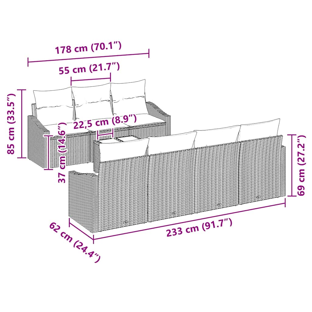 8 dalių sodo sofa komplektas su pagalvėlėmis juodo poli ratanas