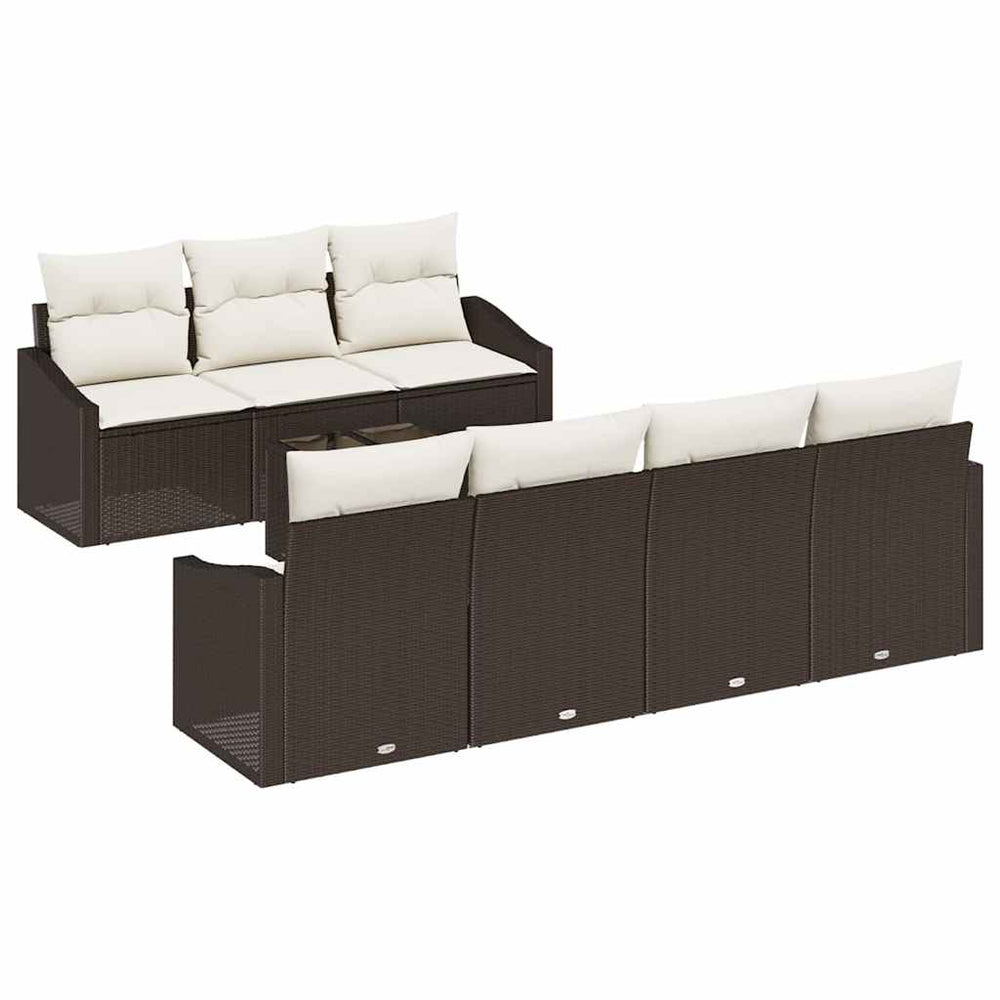 8-piece garden sofa set with cushions brown poly rattan