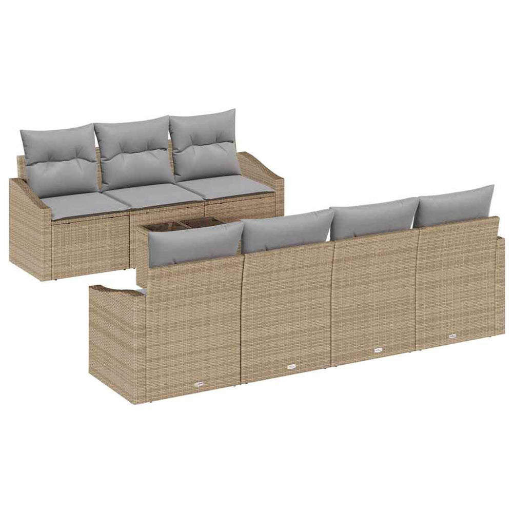 8 Piece Garden Sofa Set with Cushions Sand Poly Rattan