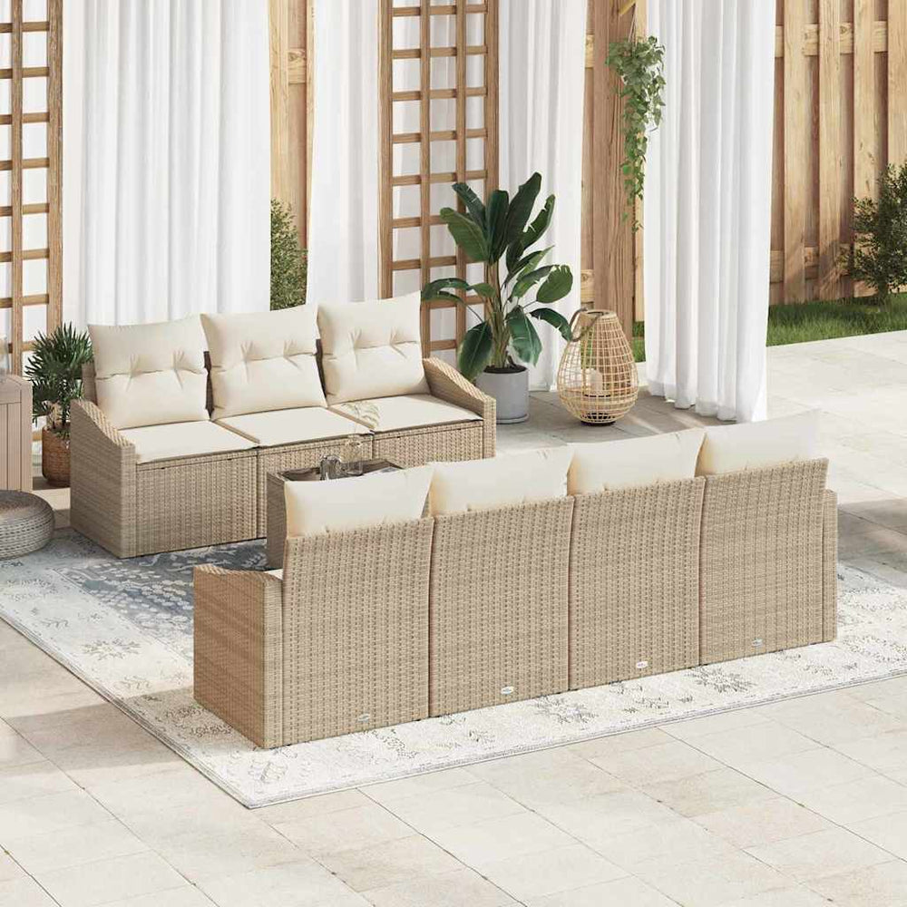 8 dalių sodo sofa komplektas su pagalvėmis smėlio poli ratanas