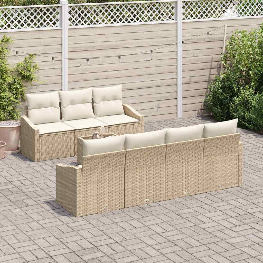 8 dalių sodo sofa komplektas su pagalvėmis smėlio poli ratanas