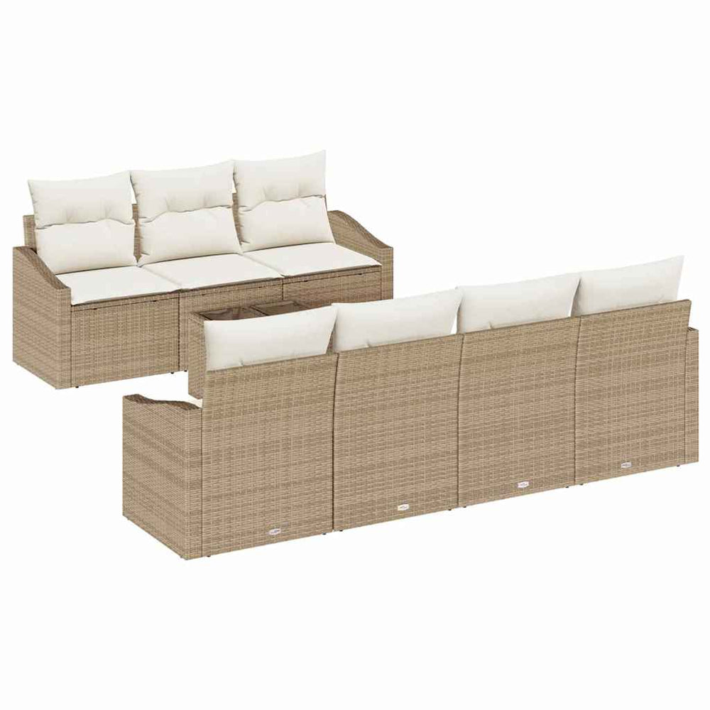 8 dalių sodo sofa komplektas su pagalvėmis smėlio poli ratanas