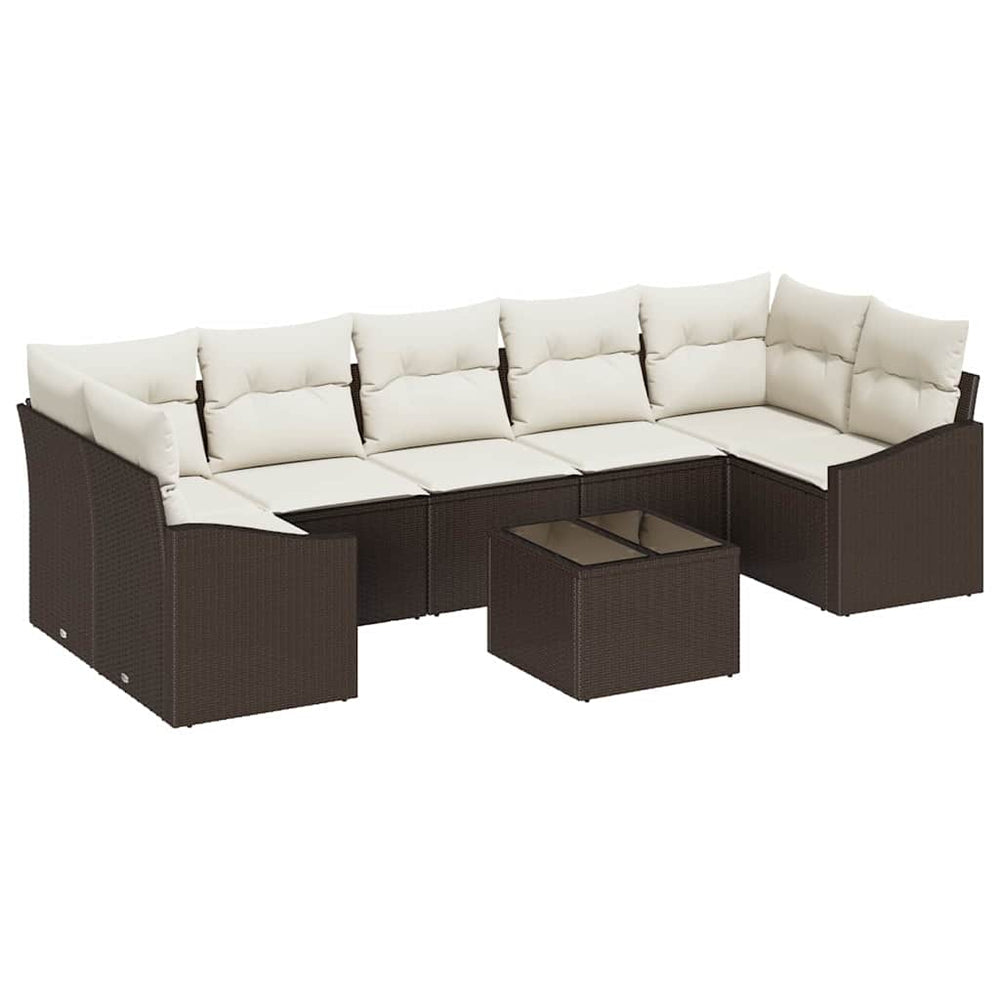 8 Piece Garden Sofa Set with Cushions Brown Poly Rattan