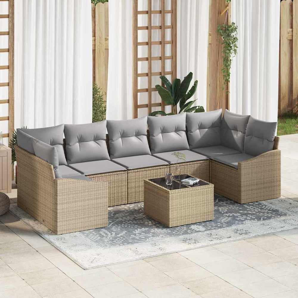 8 dalių sodo sofa komplektas su pagalvėmis Smėlio poliratanas