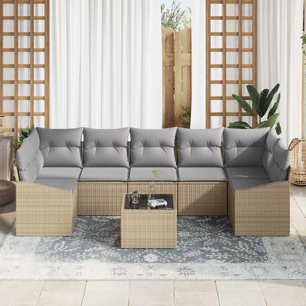 8 dalių sodo sofa komplektas su pagalvėmis Smėlio poliratanas