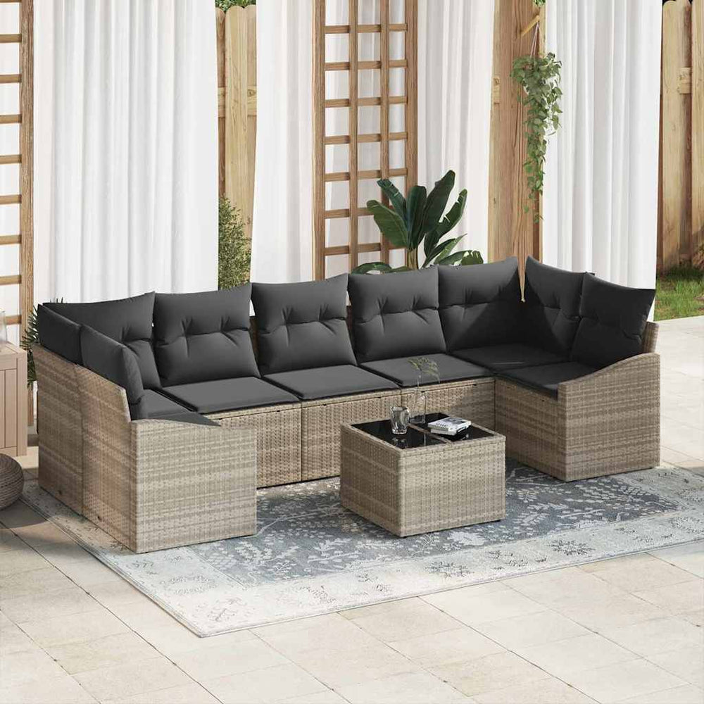 8 Dalių Sodo Sofa Rinkinys su Pagalvėlėmis Šviesiai pilka Poliratanas