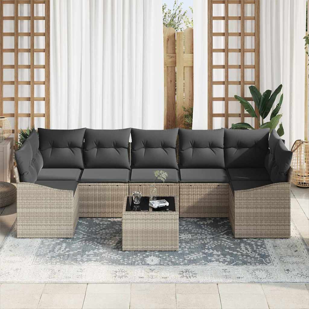 8 Dalių Sodo Sofa Rinkinys su Pagalvėlėmis Šviesiai pilka Poliratanas