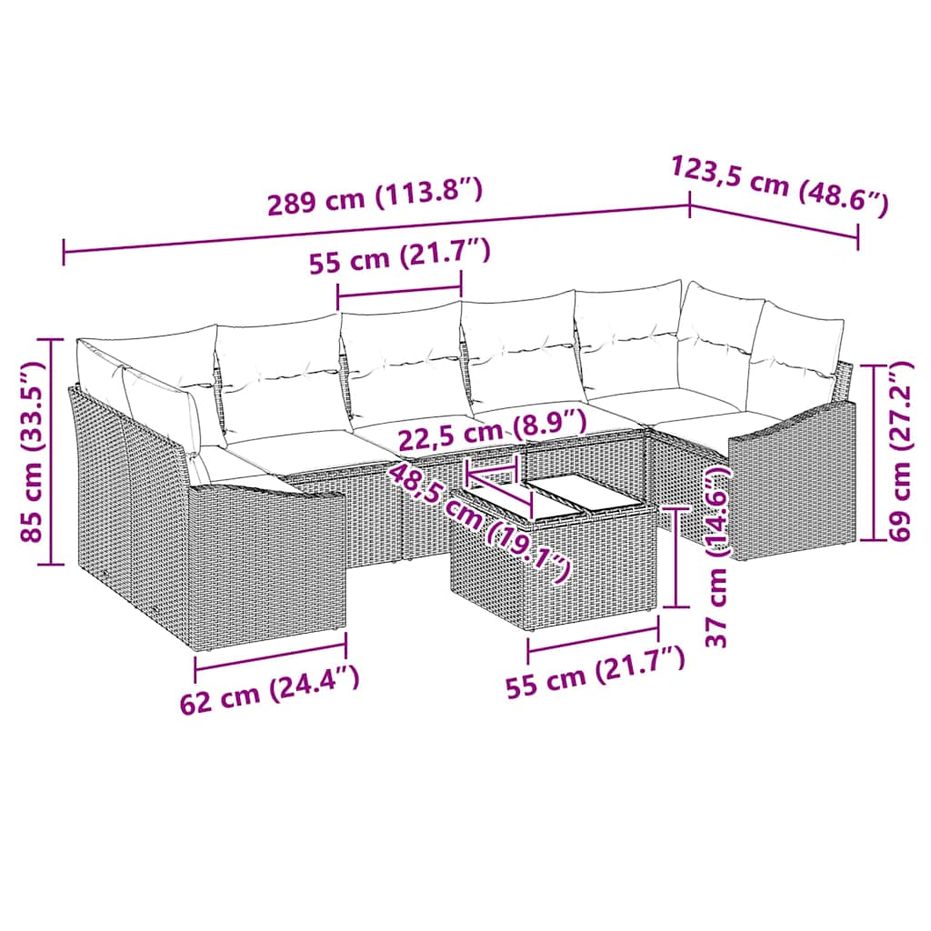 8 Dalių Sodo Sofa Rinkinys su Pagalvėlėmis Šviesiai pilka Poliratanas