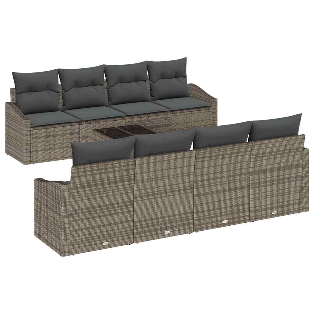 9 dalių sodo sofa komplektas su pagalvėlėmis pilka poliratanas