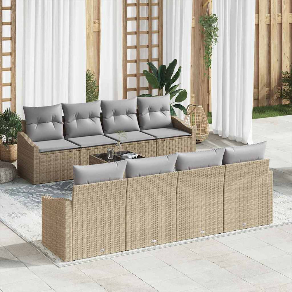 9 dalių sodo sofa set su pagalvėlėmis Smėlio poli ratanas