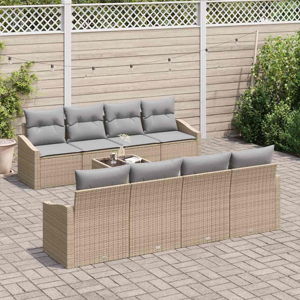 9 dalių sodo sofa set su pagalvėlėmis Smėlio poli ratanas