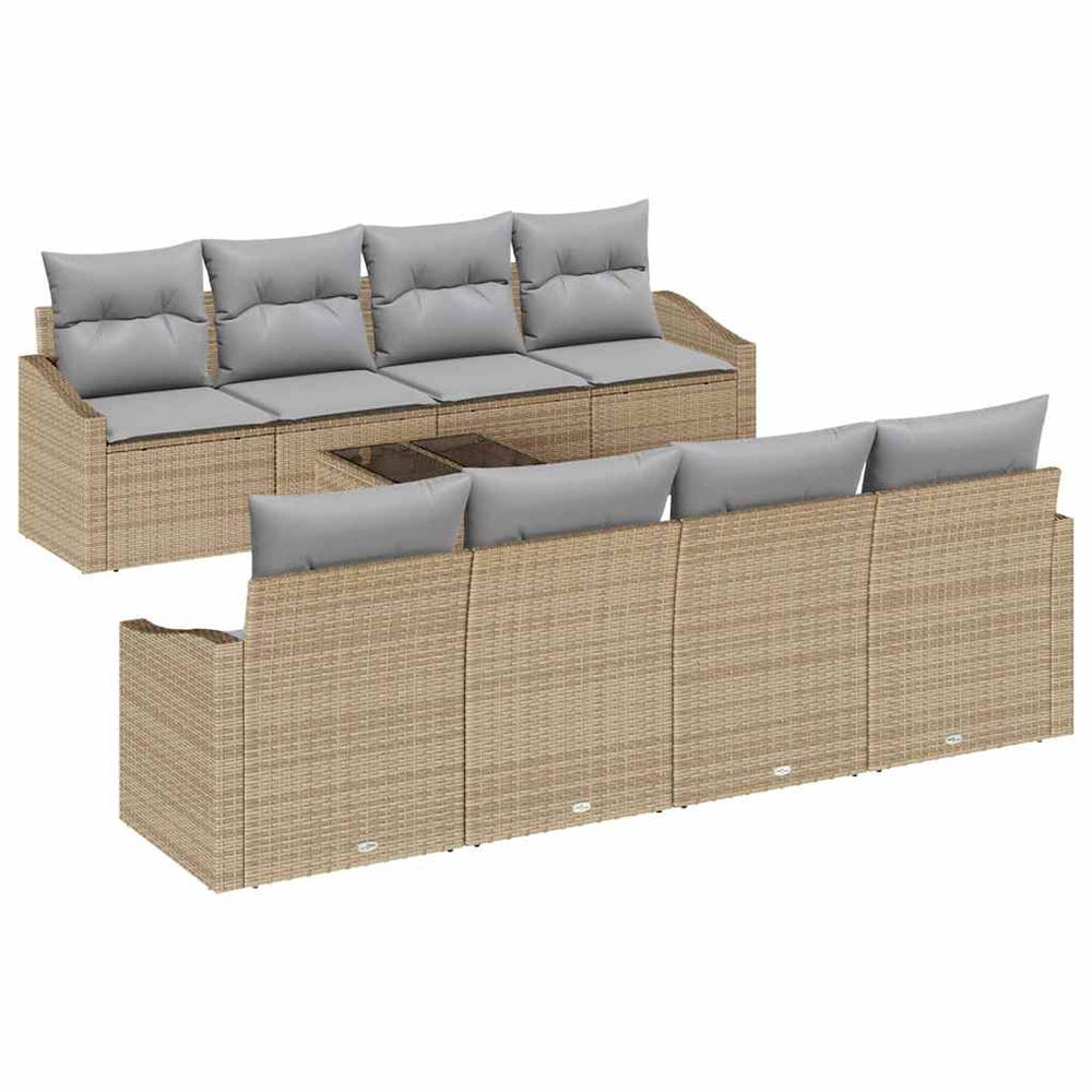 9 dalių sodo sofa set su pagalvėlėmis Smėlio poli ratanas