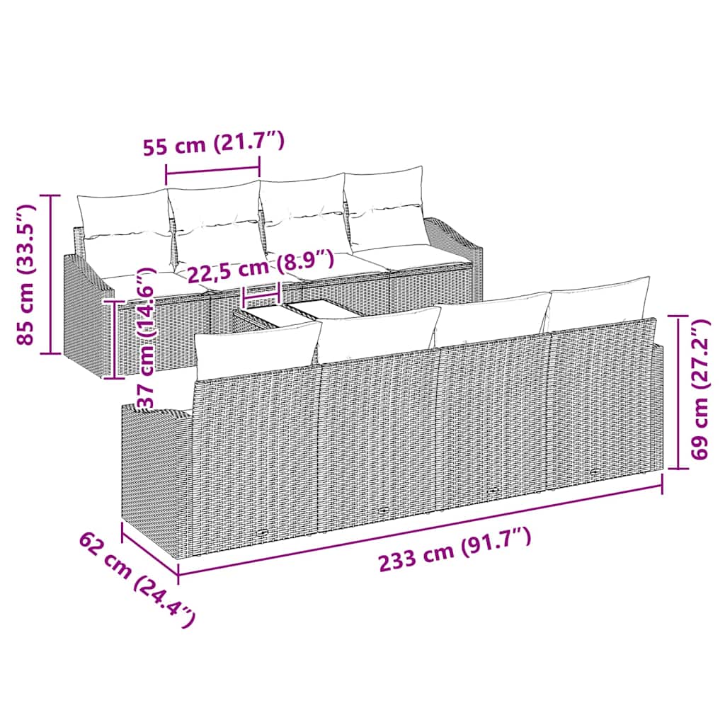 9 dalių sodo sofa set su pagalvėlėmis Smėlio poli ratanas