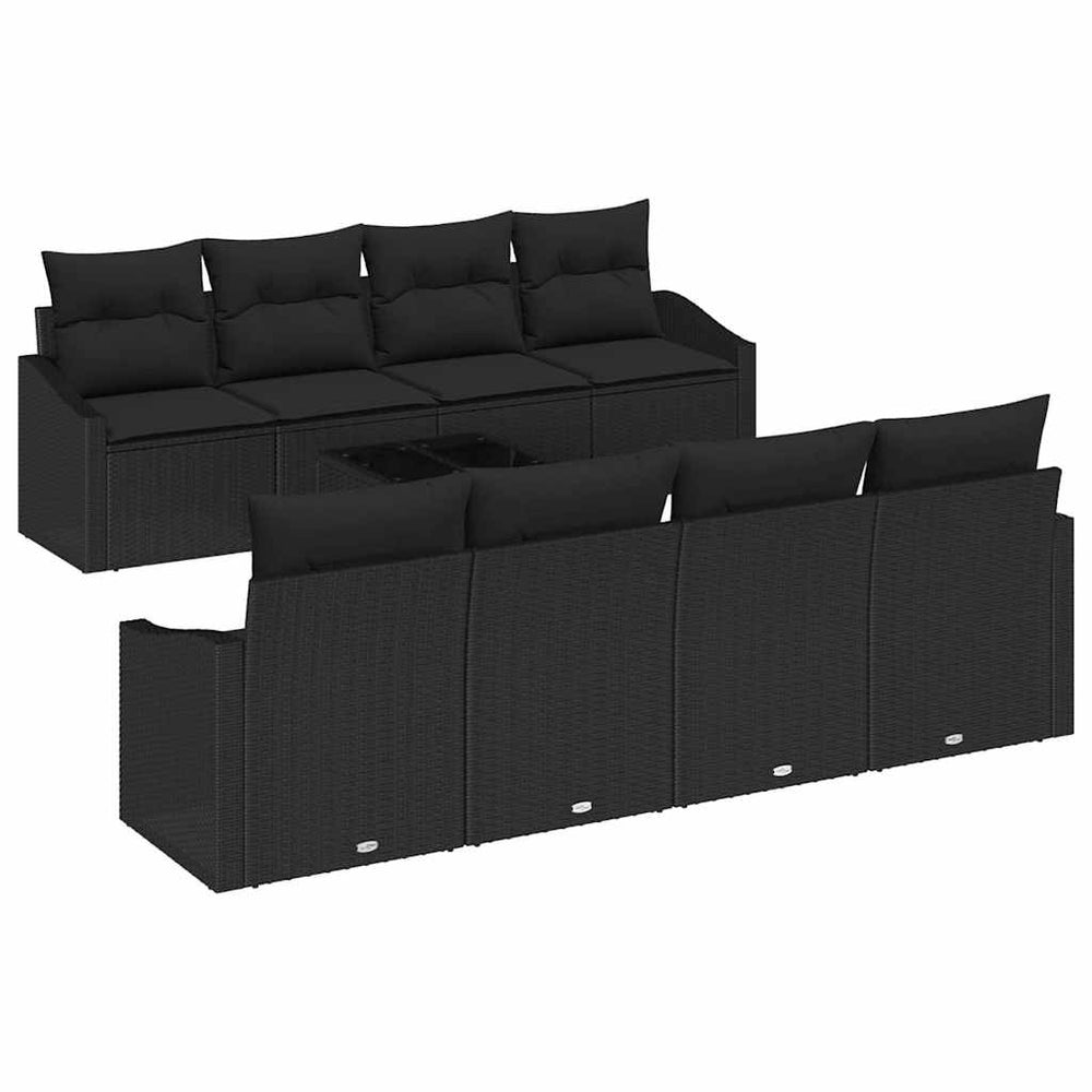 Sofos komplektas su pagalve su pagalve 9 pcs Juoda poliratanas