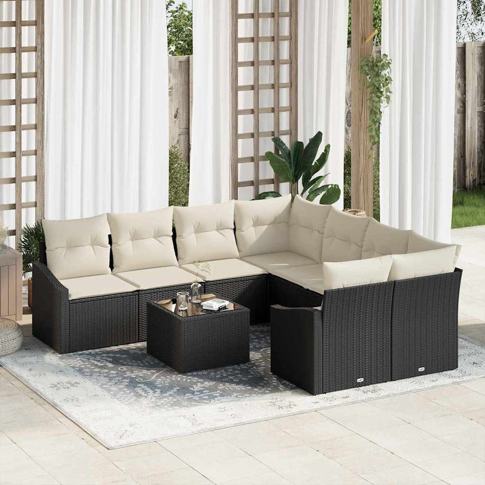 9 dalių Sodo Sofa Komplektas su Pagalvėlėmis Juodas Poli Ratanas