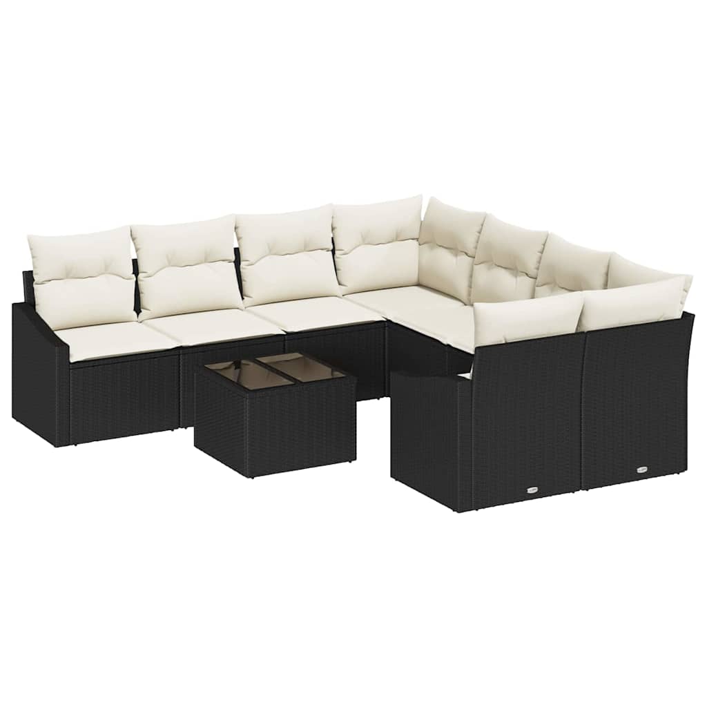 9 dalių Sodo Sofa Komplektas su Pagalvėlėmis Juodas Poli Ratanas