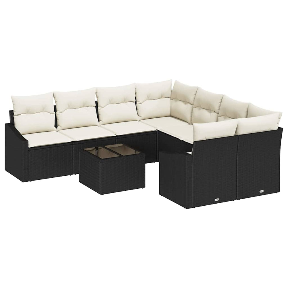 9-Piece Garden Sofa Set with Cushions Black Poly Rattan